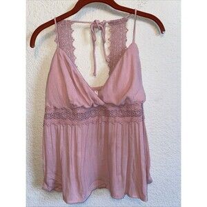 Crochet Lace Crop Babydoll Pink Tank Top Boho Hippie XL Sexy Dainty Y2k 90s Pad